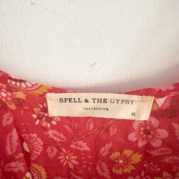 Spell Cherry Red Dahlia Strappy Floral Dress S - Picture 5 of 7